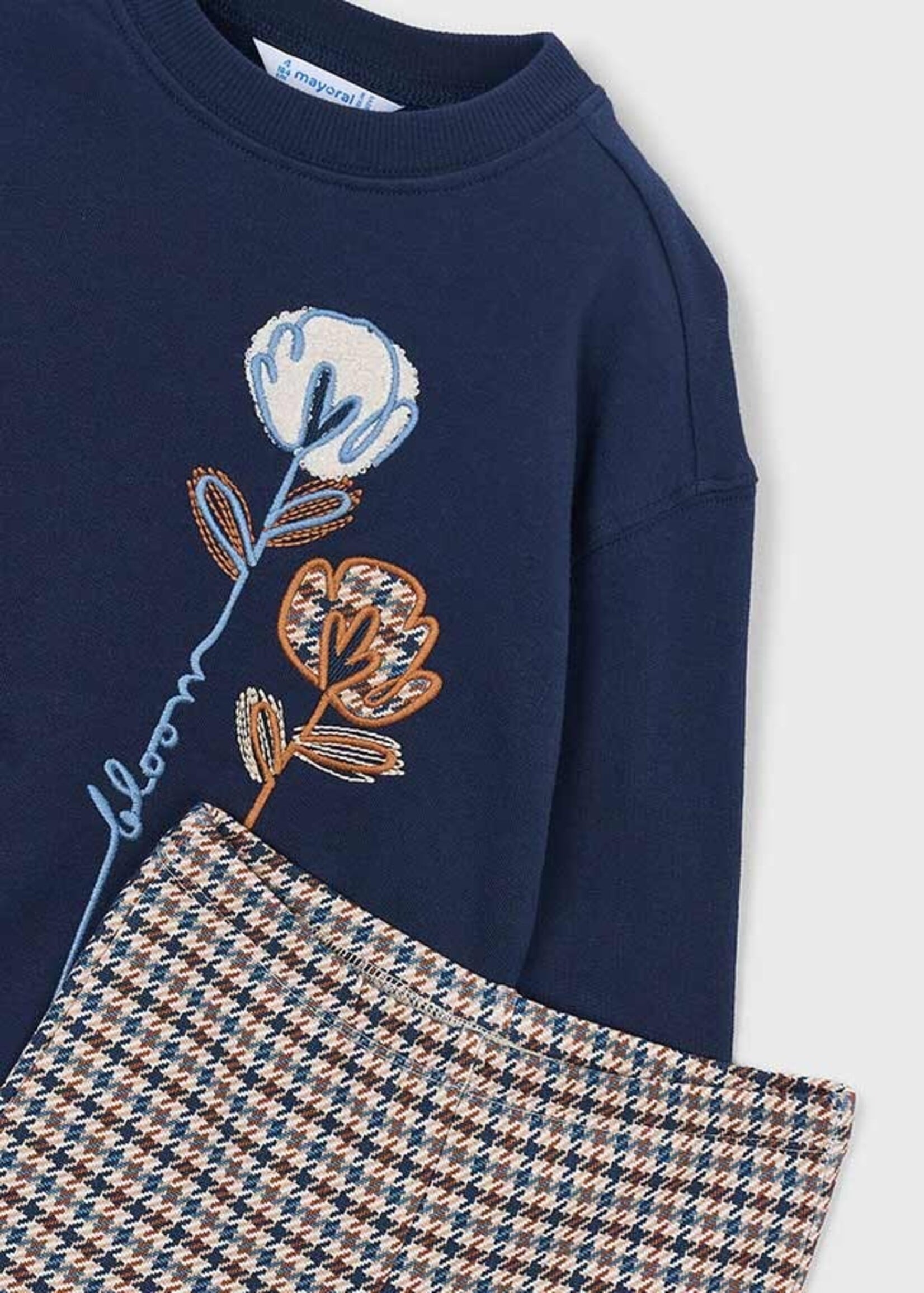 Mayoral Navy Top w/Brown Plaid Pant Set