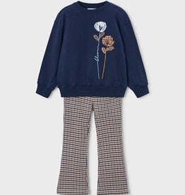 Mayoral Navy Top w/Brown Plaid Pant Set