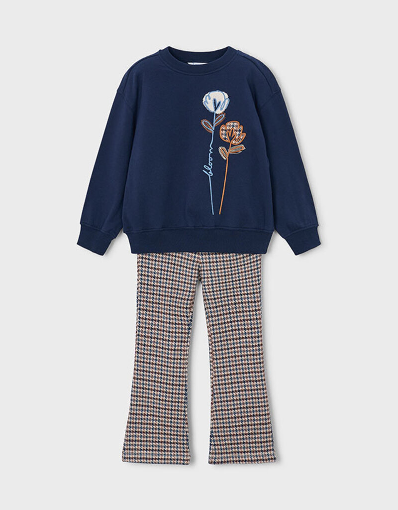 Mayoral Navy Top w/Brown Plaid Pant Set
