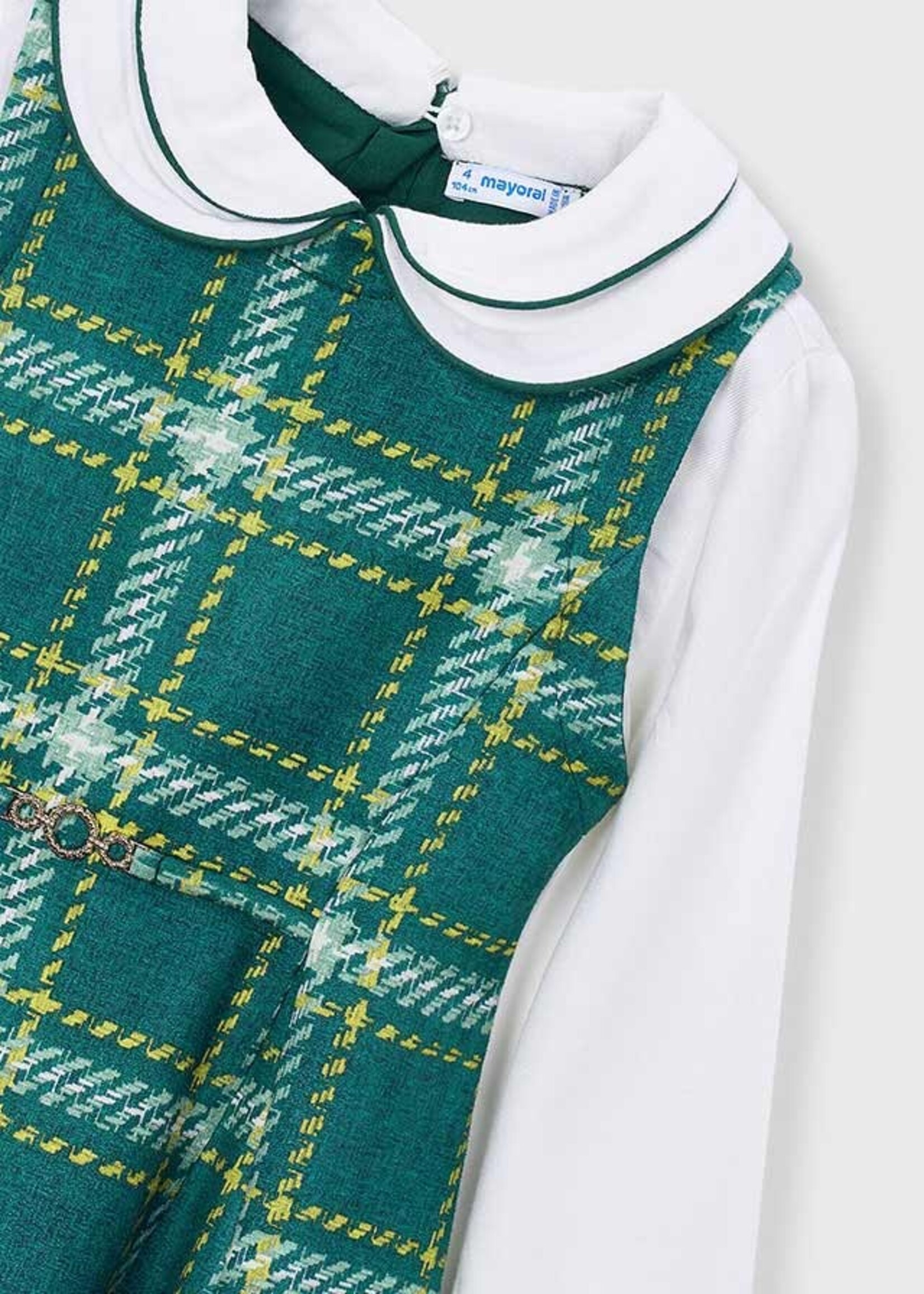 Mayoral Suede-look Pinafore Green Plaid Dress