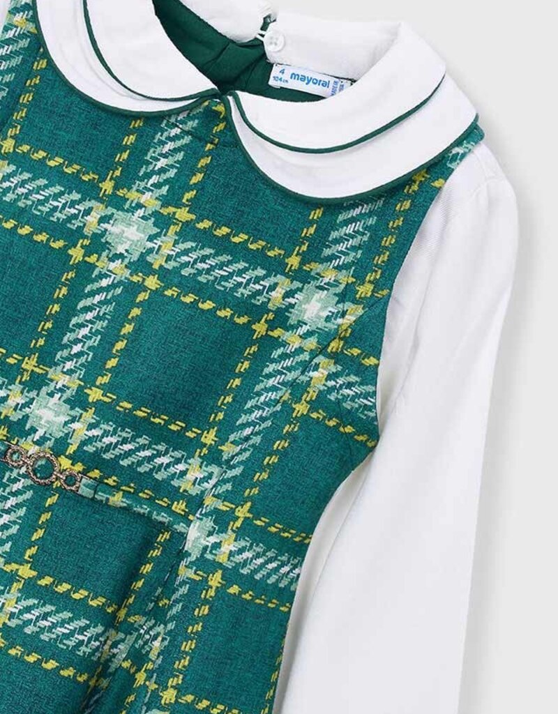 Mayoral Suede-look Pinafore Green Plaid Dress