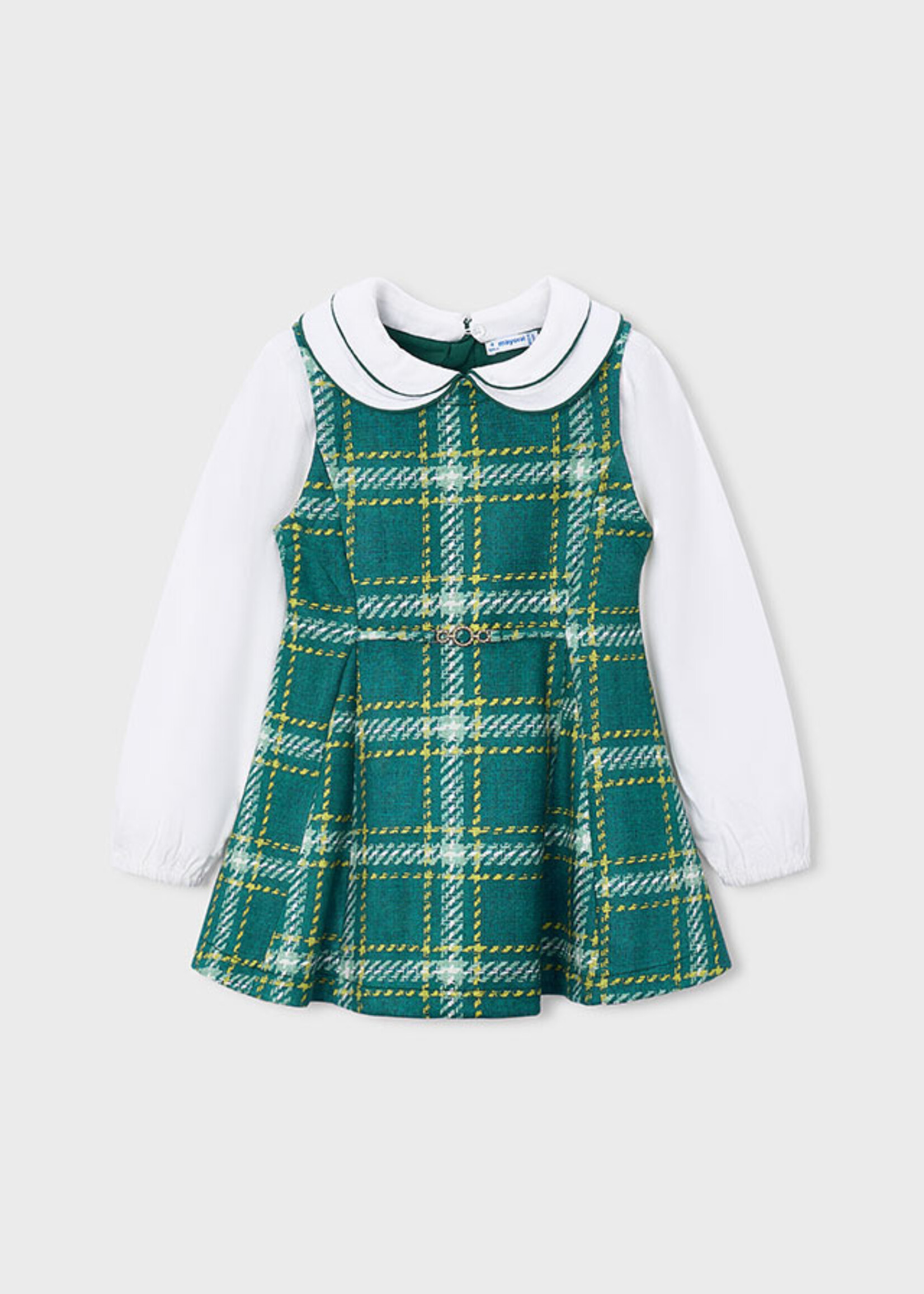 Mayoral Suede-look Pinafore Green Plaid Dress