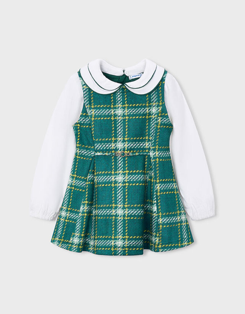 Mayoral Suede-look Pinafore Green Plaid Dress