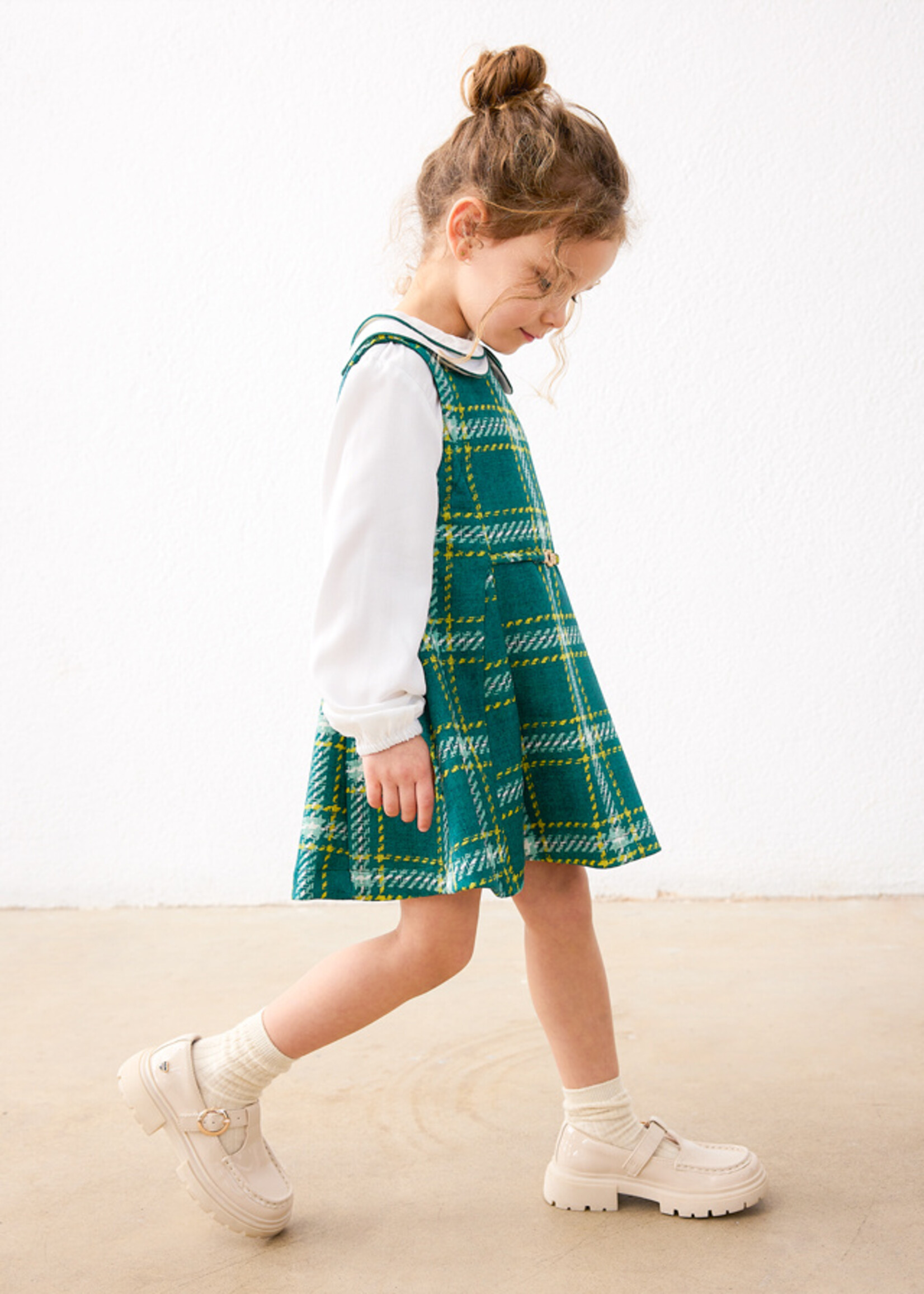 Mayoral Suede-look Pinafore Green Plaid Dress