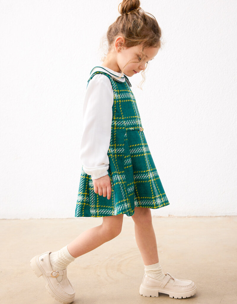 Mayoral Suede-look Pinafore Green Plaid Dress