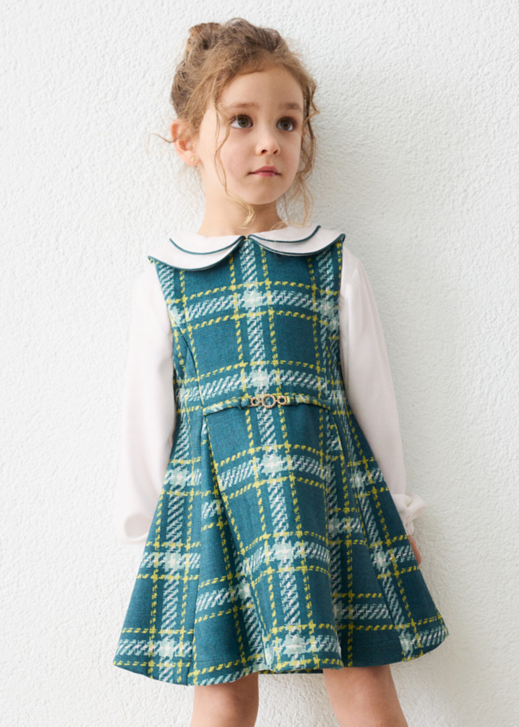 Mayoral Suede-look Pinafore Green Plaid Dress