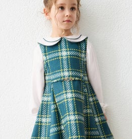 Mayoral Suede-look Pinafore Green Plaid Dress
