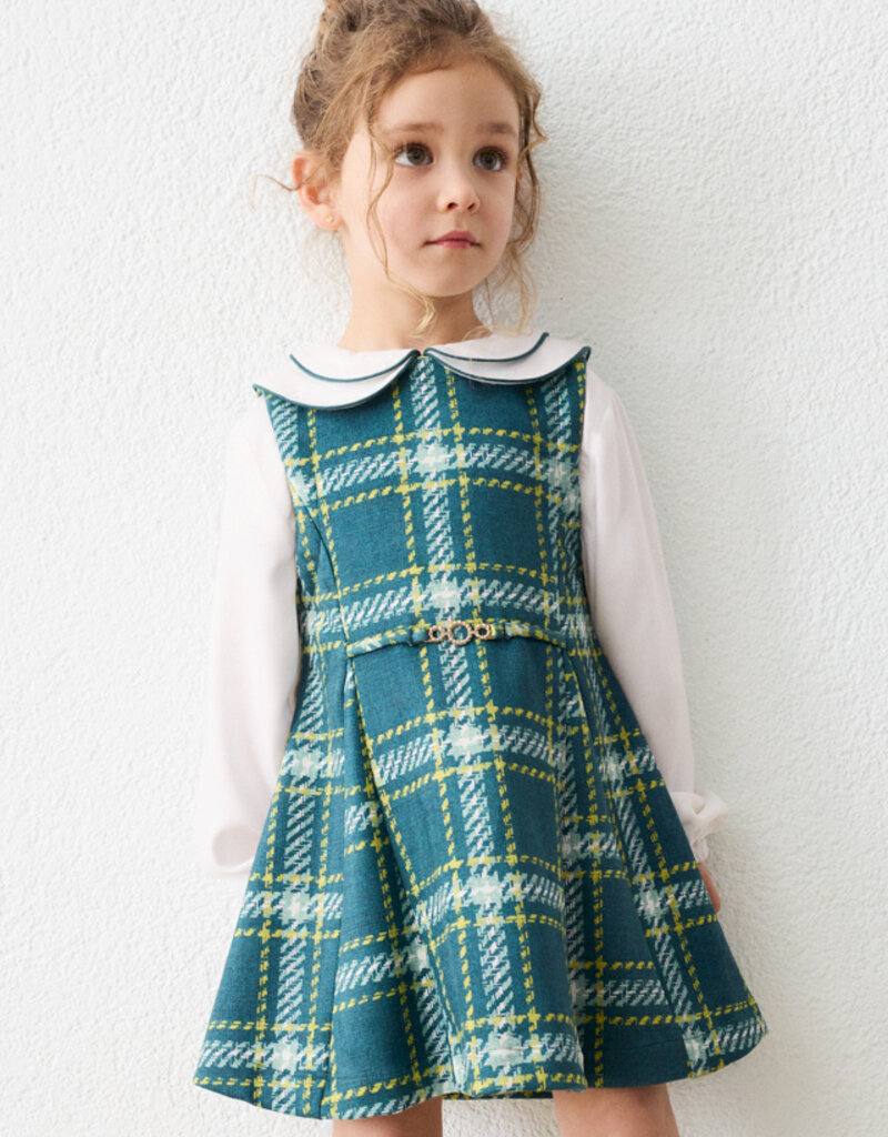 Mayoral Suede-look Pinafore Green Plaid Dress