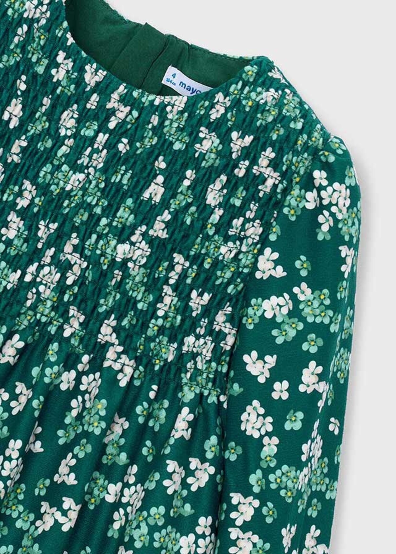 Mayoral Green Flower Print Velvet Dress