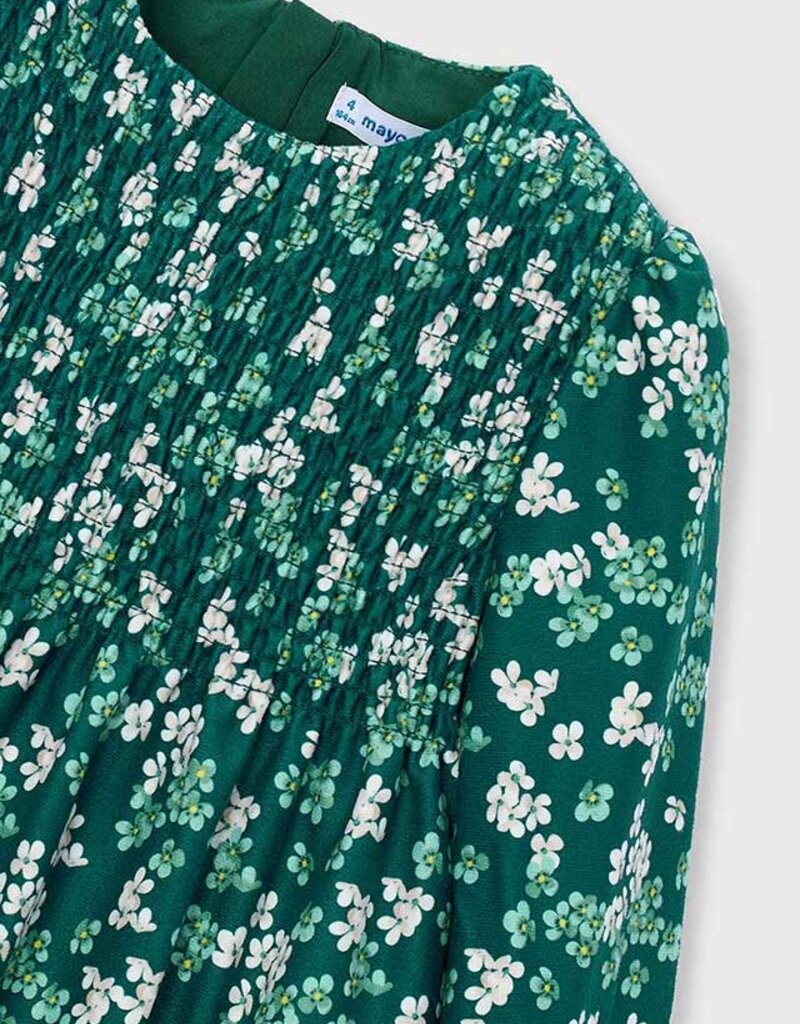 Mayoral Green Flower Print Velvet Dress
