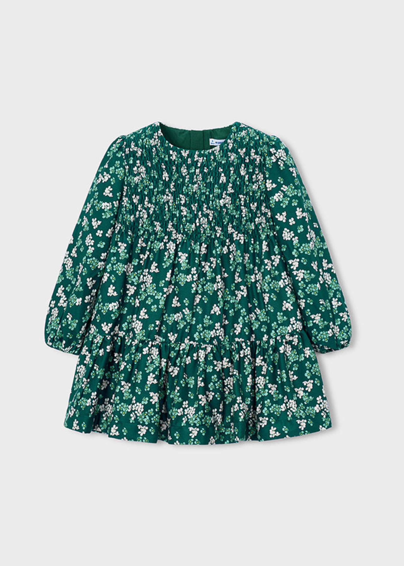 Mayoral Green Flower Print Velvet Dress