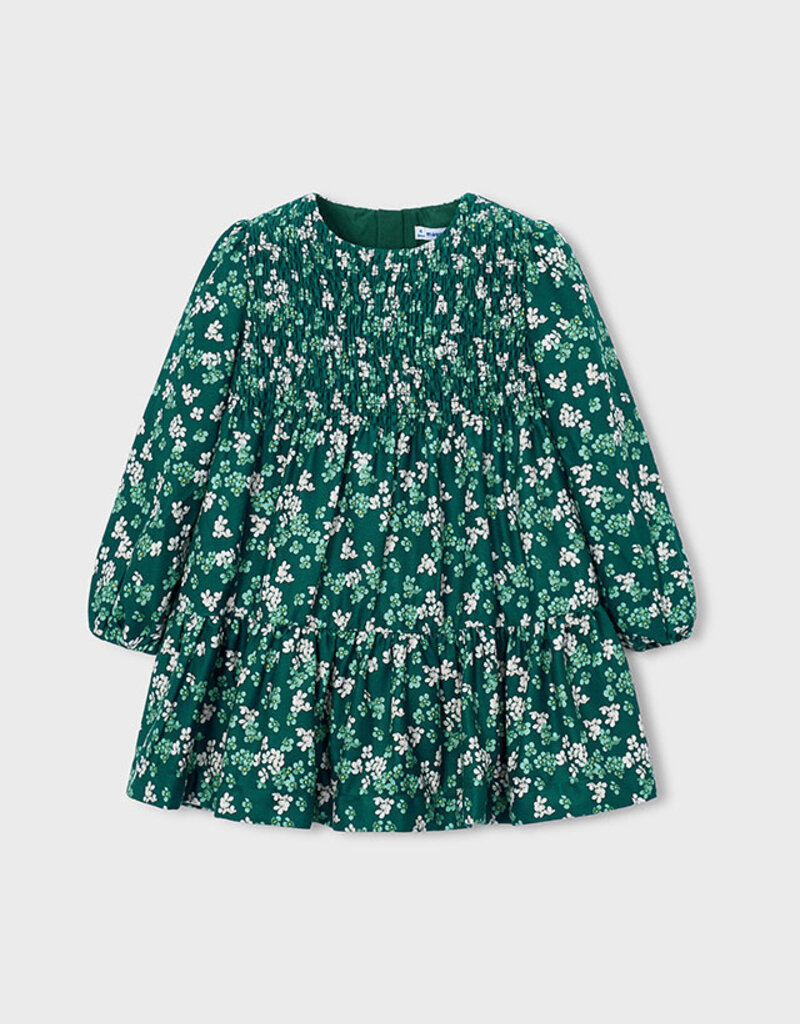 Mayoral Green Flower Print Velvet Dress