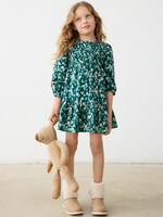 Mayoral Green Flower Print Velvet Dress