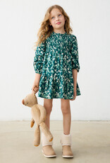 Mayoral Green Flower Print Velvet Dress