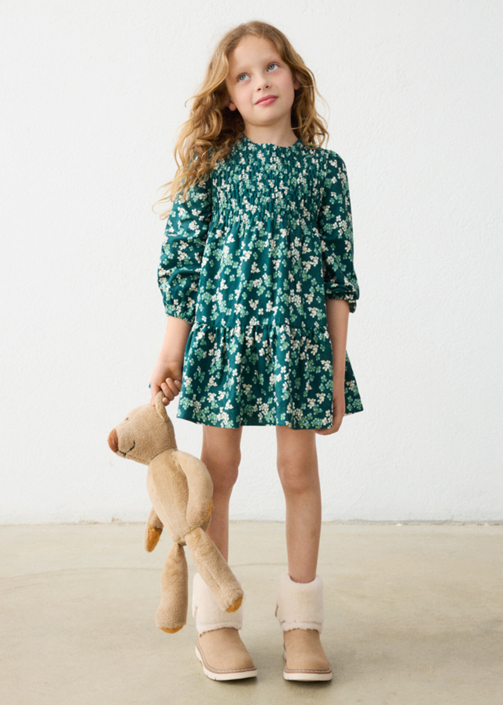 Mayoral Green Flower Print Velvet Dress
