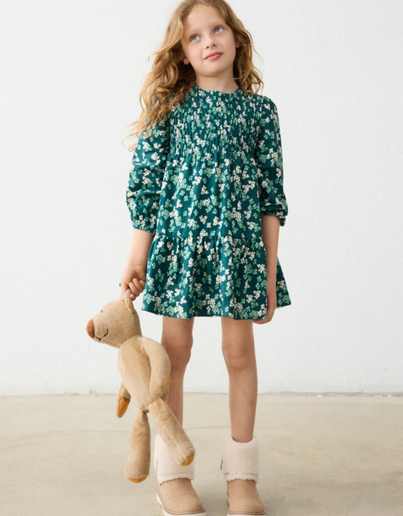 Mayoral Green Flower Print Velvet Dress
