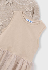 Mayoral Beige Sweater Dress w/Tulle Skirt