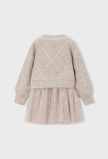 Mayoral Beige Sweater Dress w/Tulle Skirt