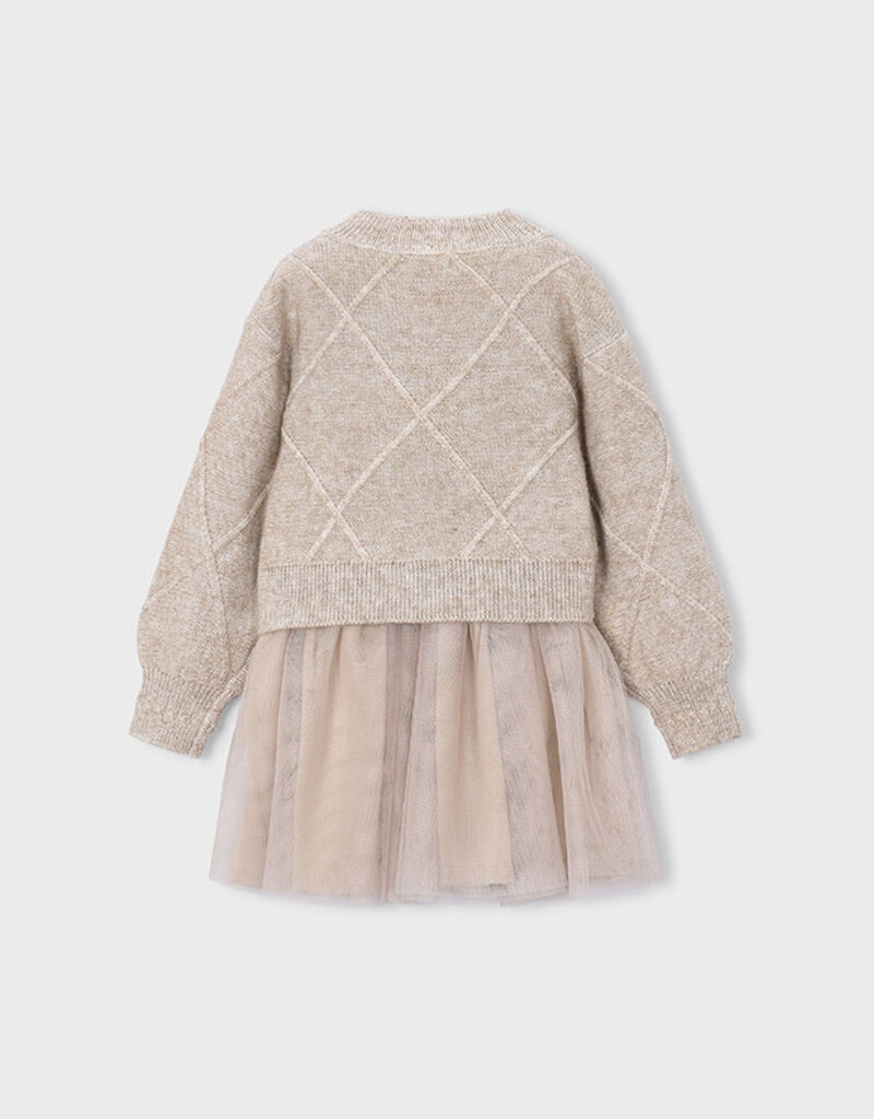 Mayoral Beige Sweater Dress w/Tulle Skirt