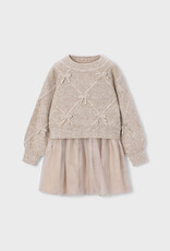 Mayoral Beige Sweater Dress w/Tulle Skirt