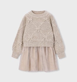 Mayoral Beige Sweater Dress w/Tulle Skirt
