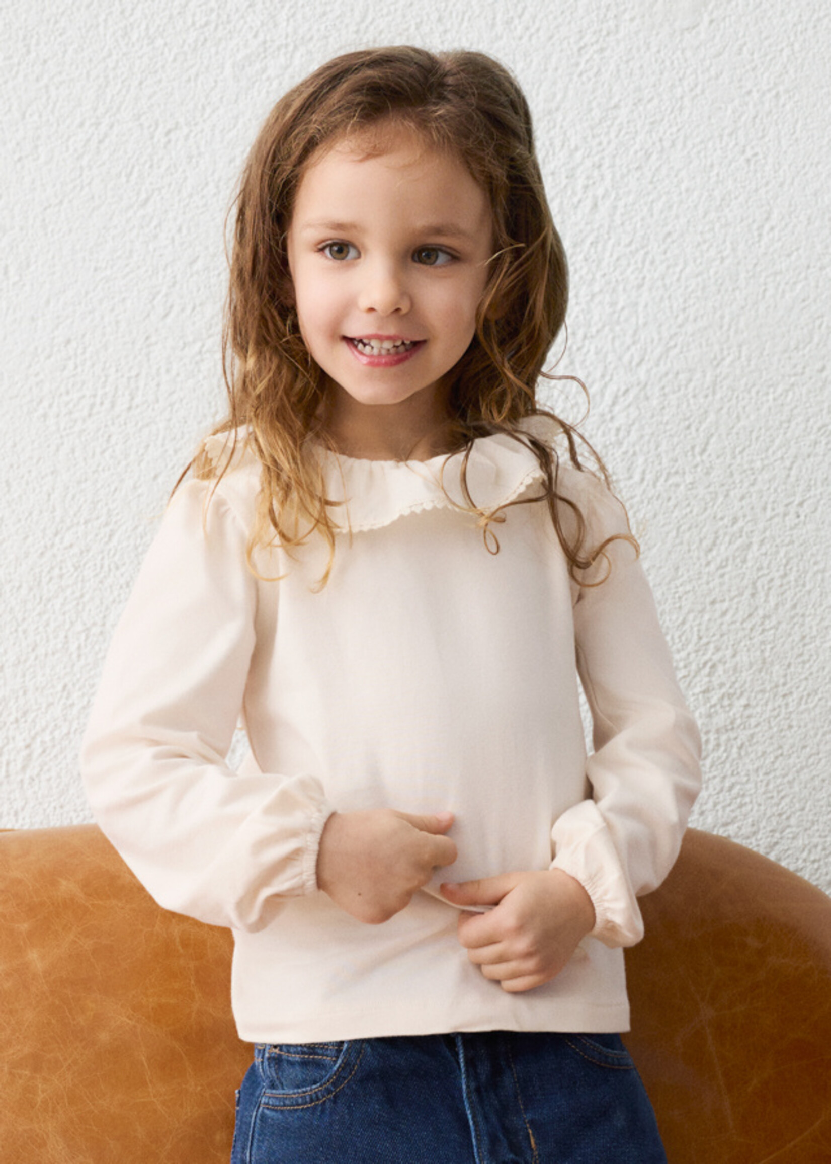 Mayoral Cream Ruffled Neckline Top
