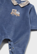 Mayoral Velour Blue Footie w/Train Applique
