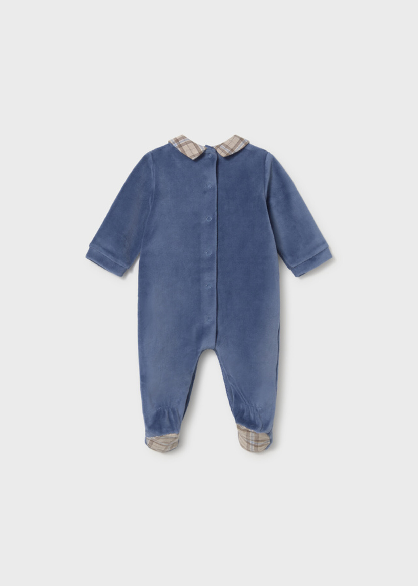 Mayoral Velour Blue Footie w/Train Applique