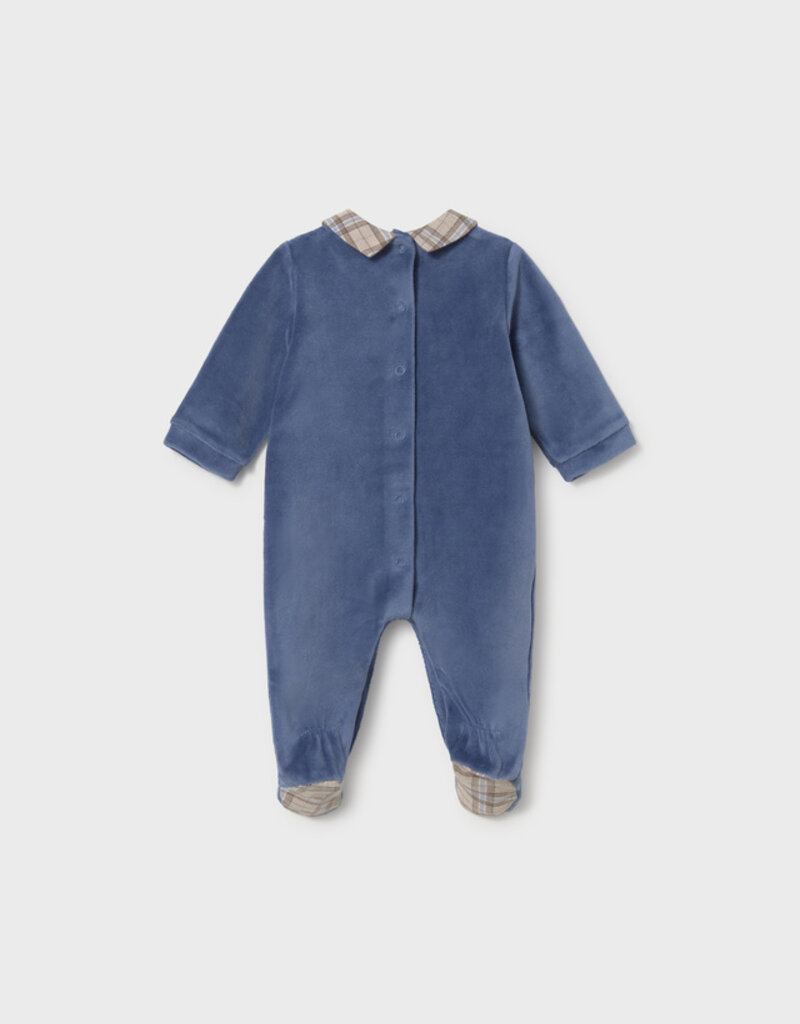 Mayoral Velour Blue Footie w/Train Applique