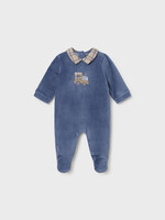 Mayoral Velour Blue Footie w/Train Applique