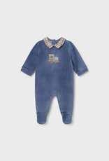 Mayoral Velour Blue Footie w/Train Applique