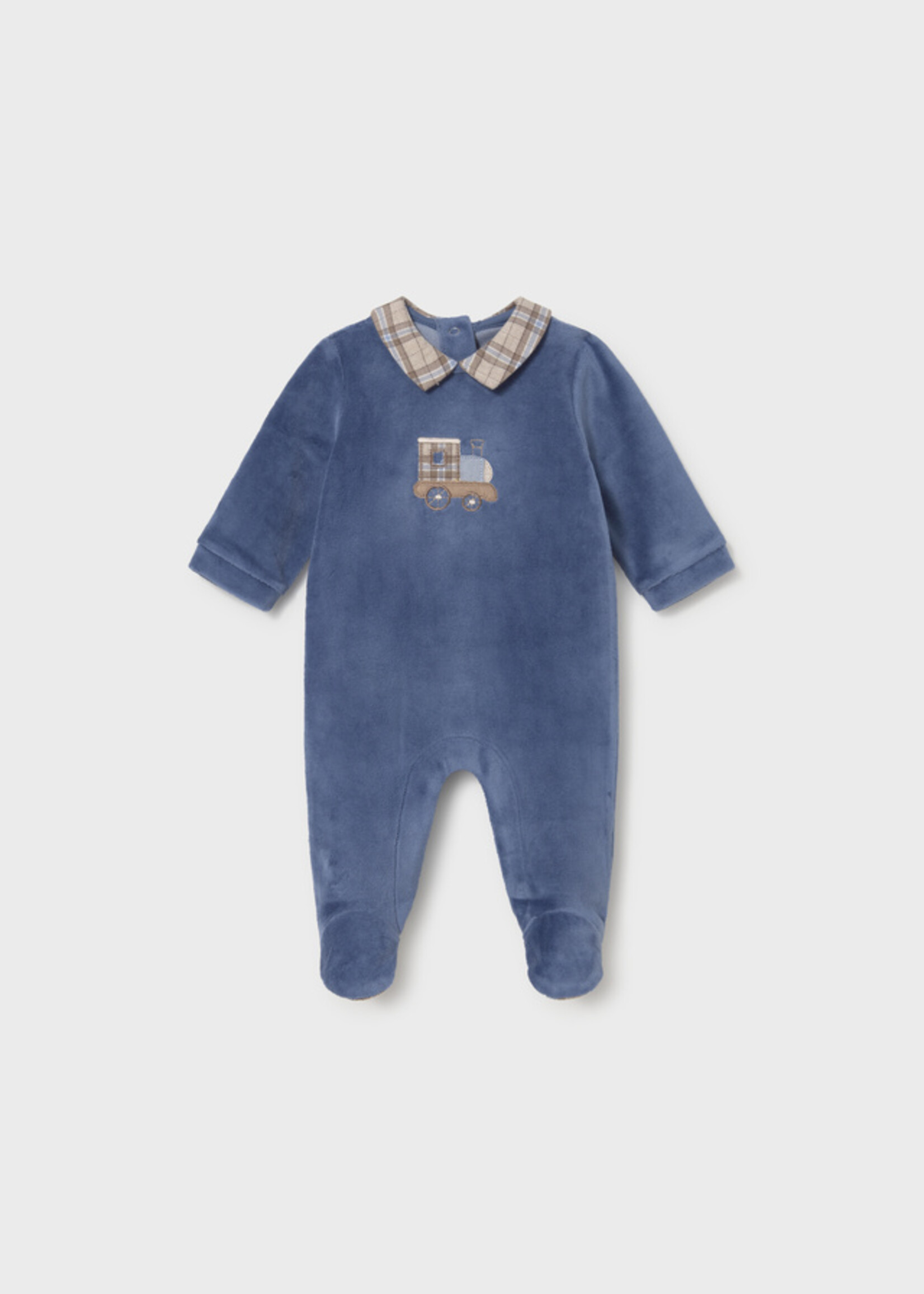 Mayoral Velour Blue Footie w/Train Applique