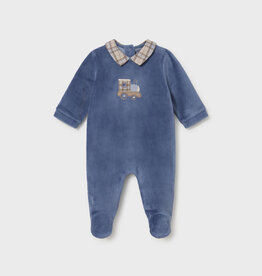 Mayoral Velour Blue Footie w/Train Applique