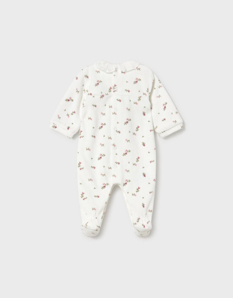 Mayoral Velour Collared Footie Flower Print