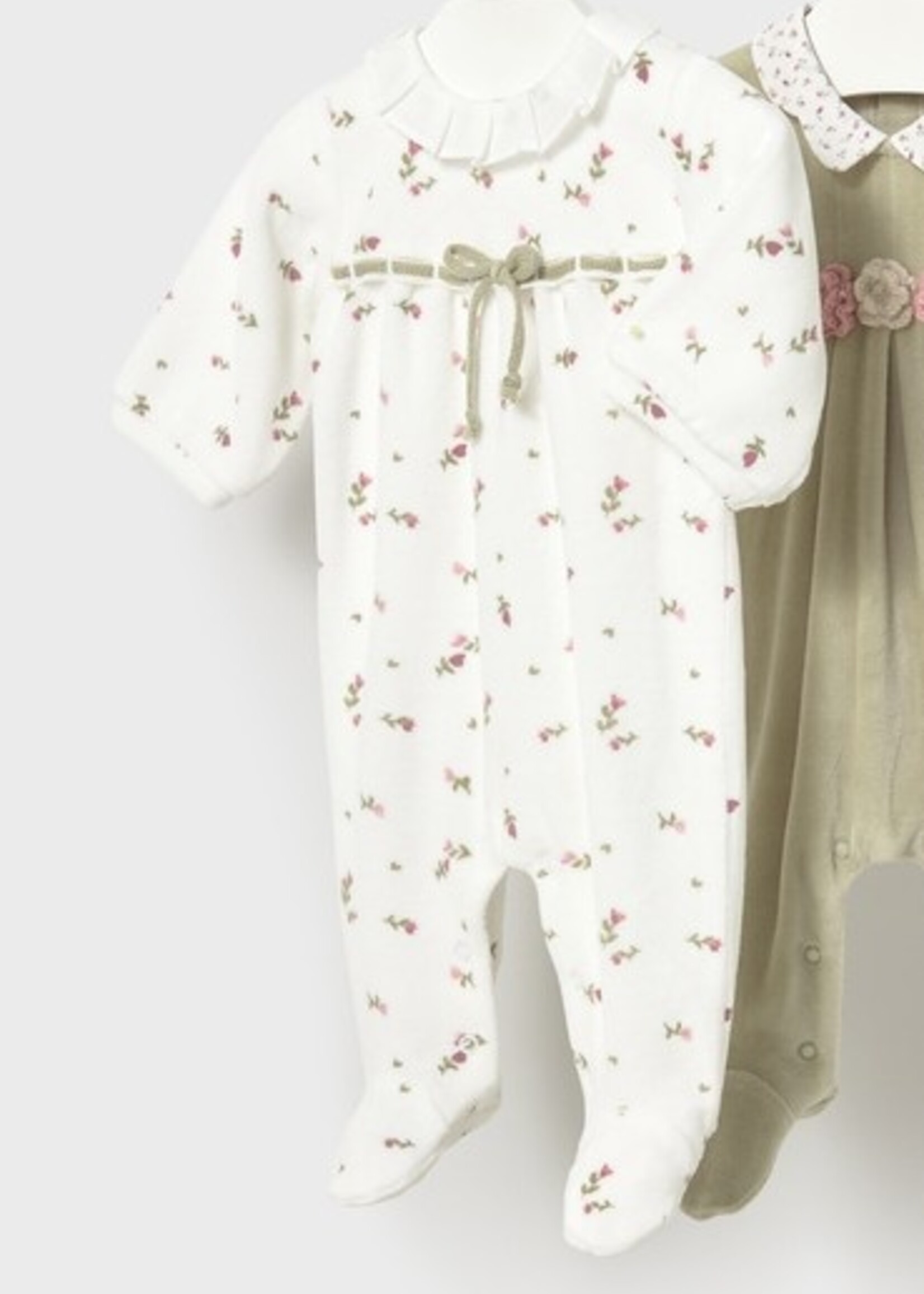 Mayoral Velour Collared Footie Flower Print