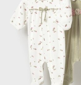 Mayoral Velour Collared Footie Flower Print