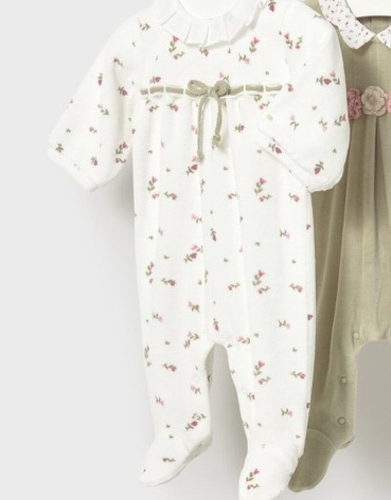 Mayoral Velour Collared Footie Flower Print
