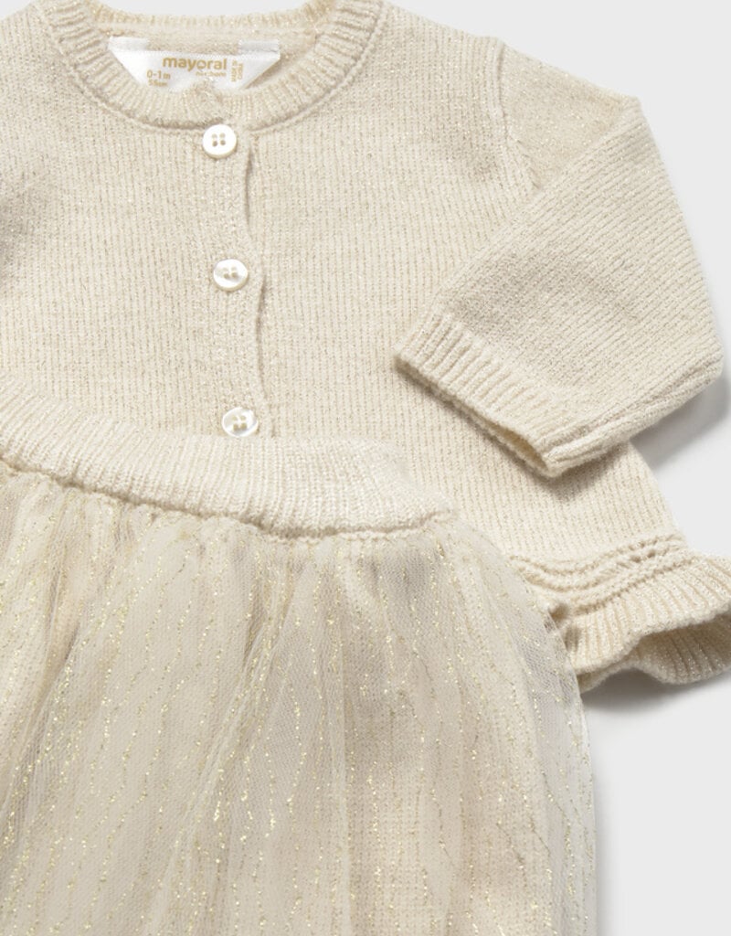 Mayoral 3 pc Tulle Knit Skirt Set Champange