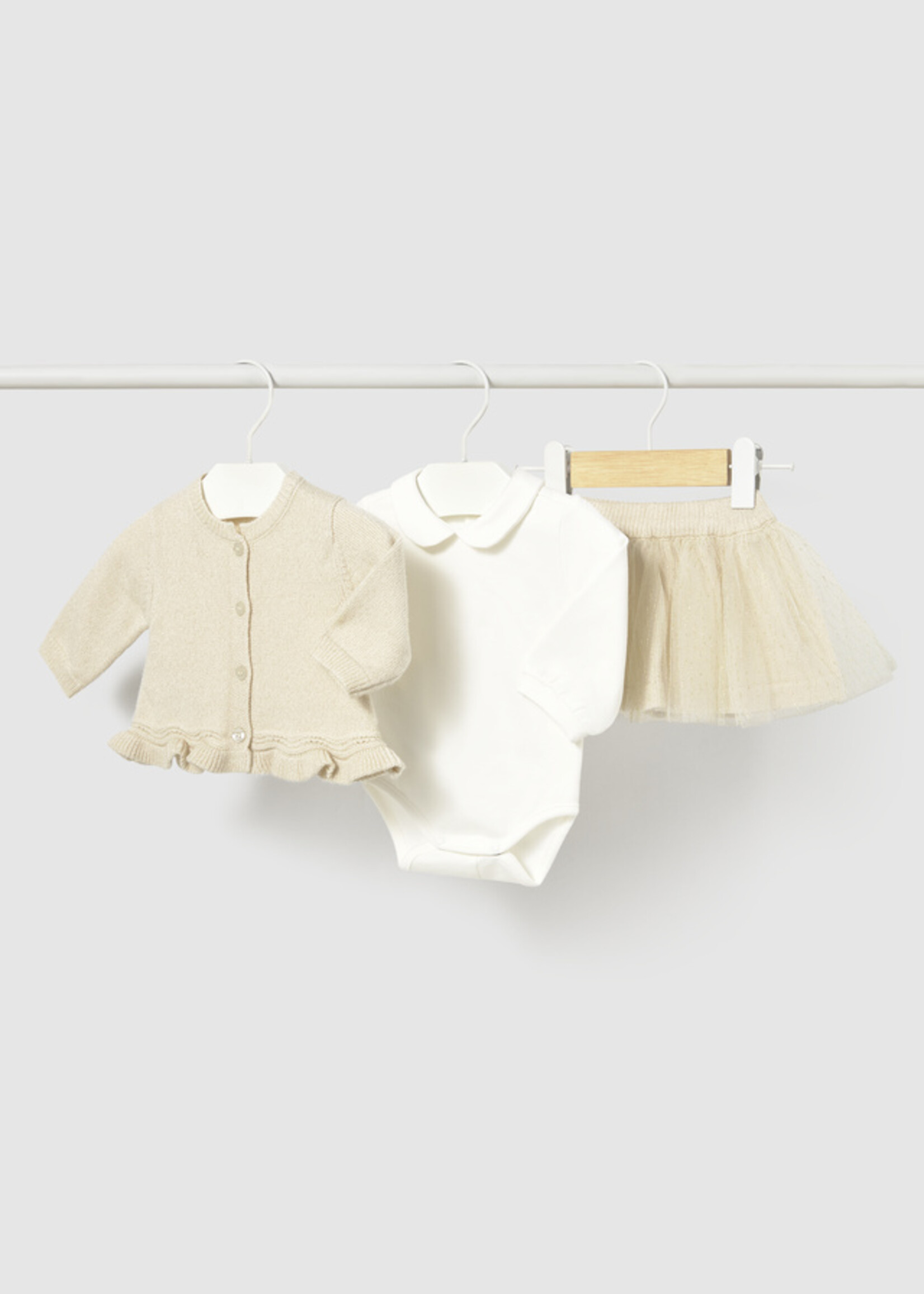 Mayoral 3 pc Tulle Knit Skirt Set Champange