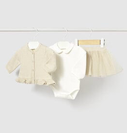 Mayoral 3 pc Tulle Knit Skirt Set Champange