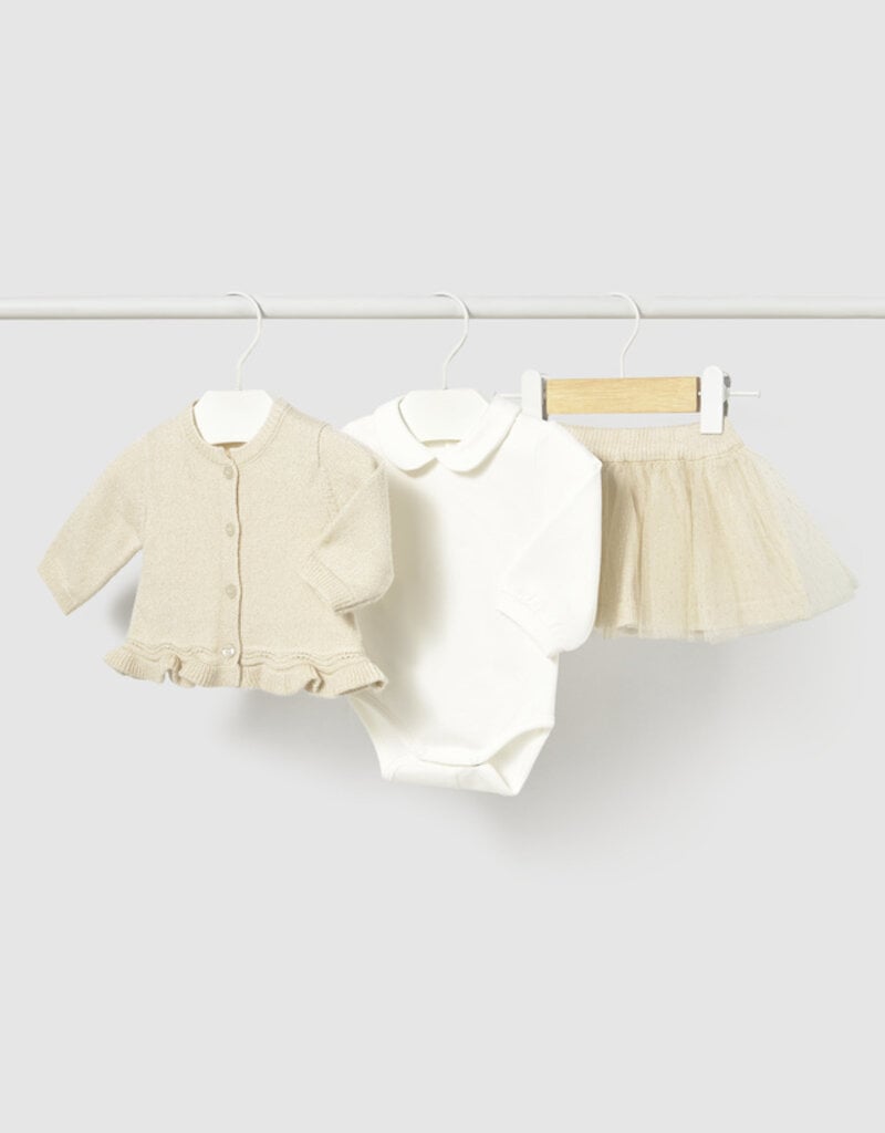 Mayoral 3 pc Tulle Knit Skirt Set Champange