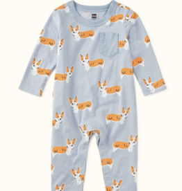 Tea Collection L/S POCKET BABY ROMPER CUTIE CORGIS