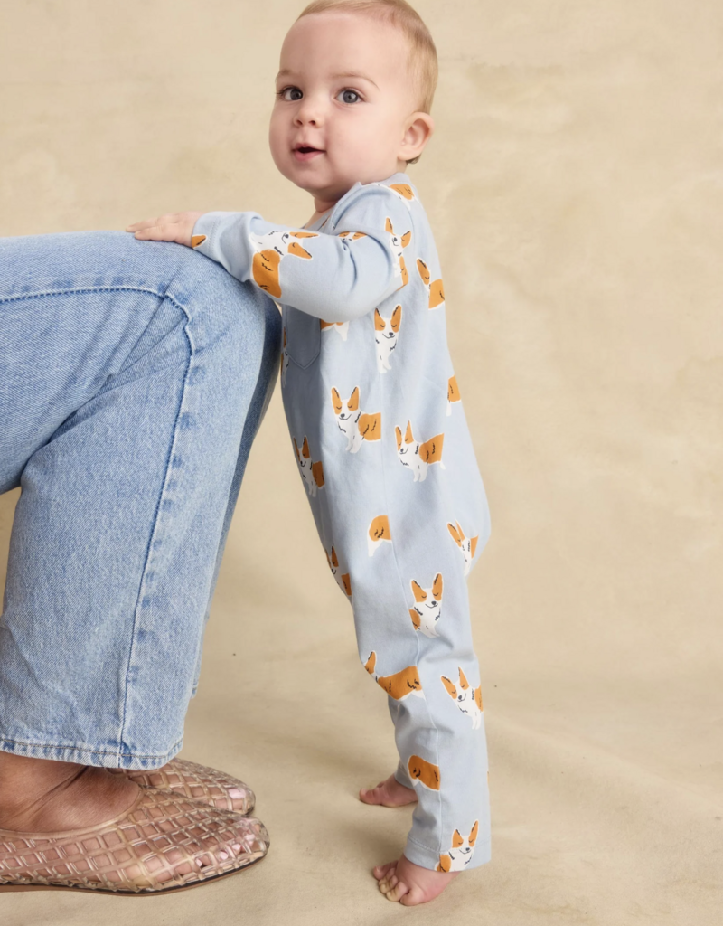 Tea Collection L/S POCKET BABY ROMPER CUTIE CORGIS
