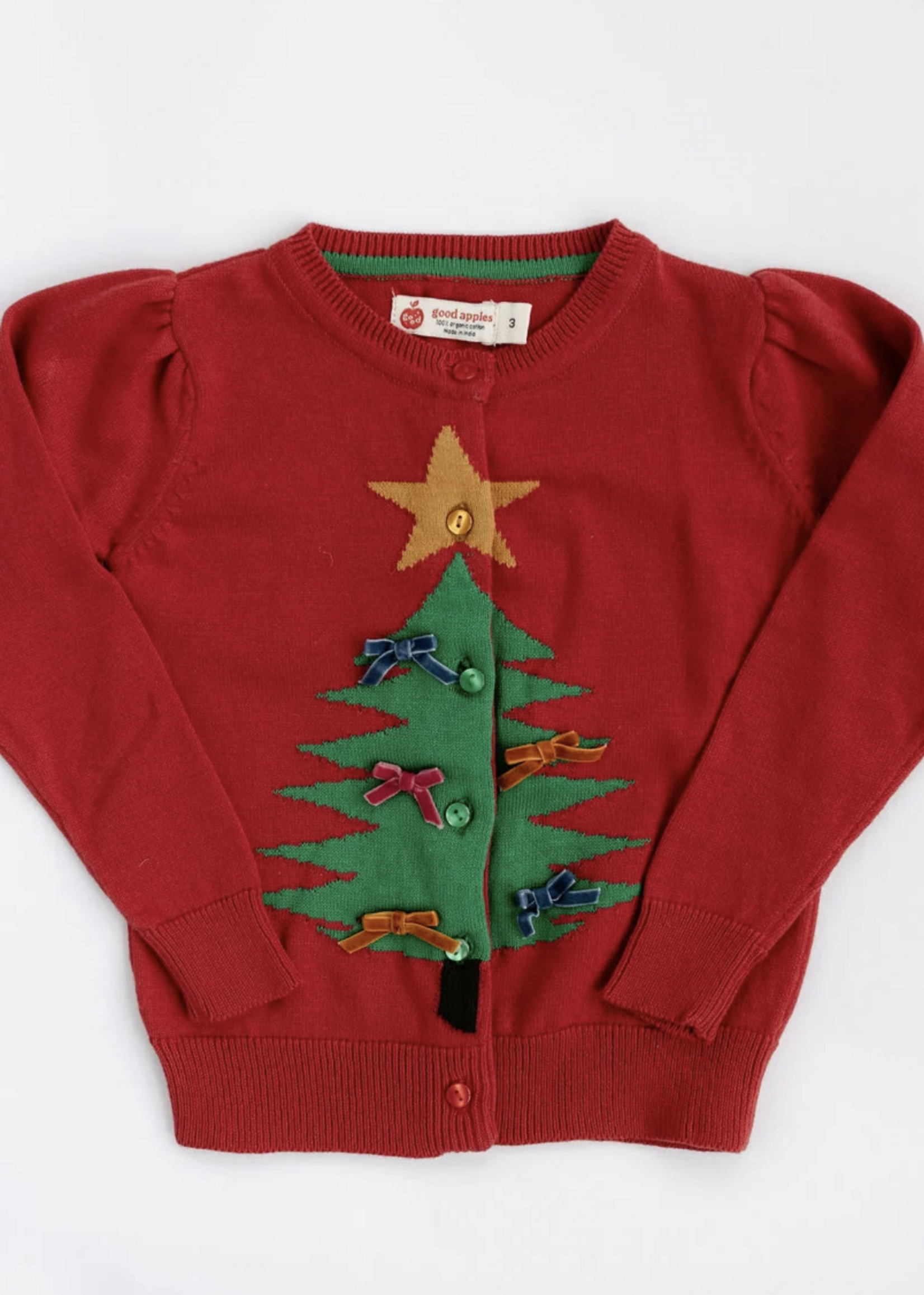 Good Apples Kids Red Christmas Tree Cardigan