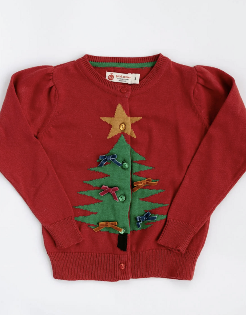 Good Apples Kids Red Christmas Tree Cardigan
