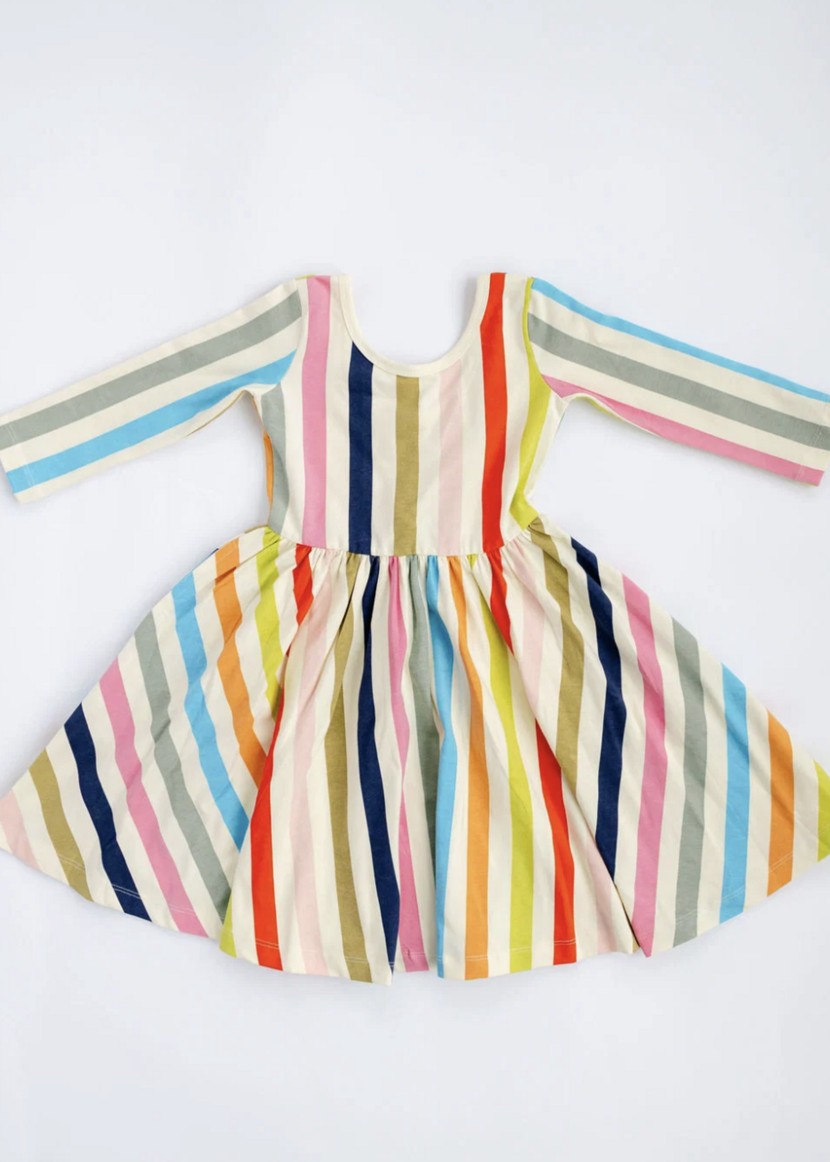 Good Apples Kids 3/4 Sleeve Twirl Dress Bright Stripes