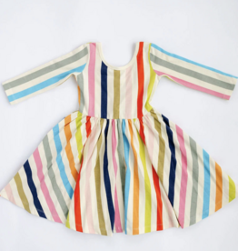 Good Apples Kids 3/4 Sleeve Twirl Dress Bright Stripes