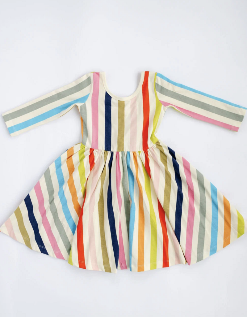 Good Apples Kids 3/4 Sleeve Twirl Dress Bright Stripes