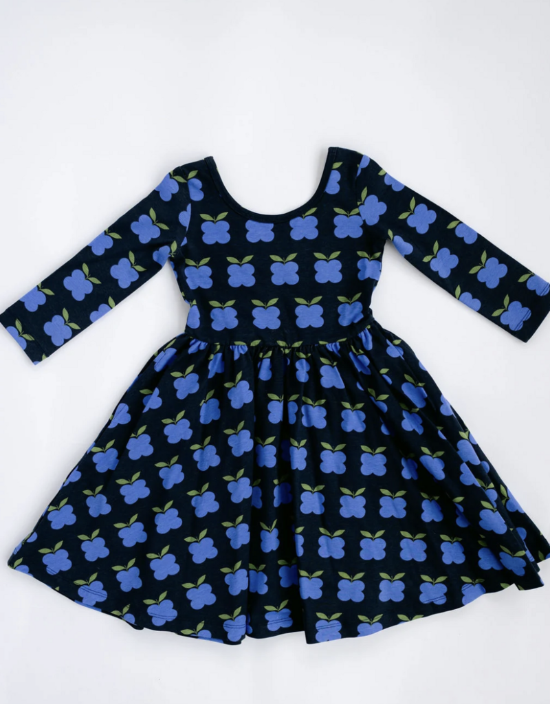 Good Apples Kids 3/4 Sleeve Twirl Dress Indigo Fruit