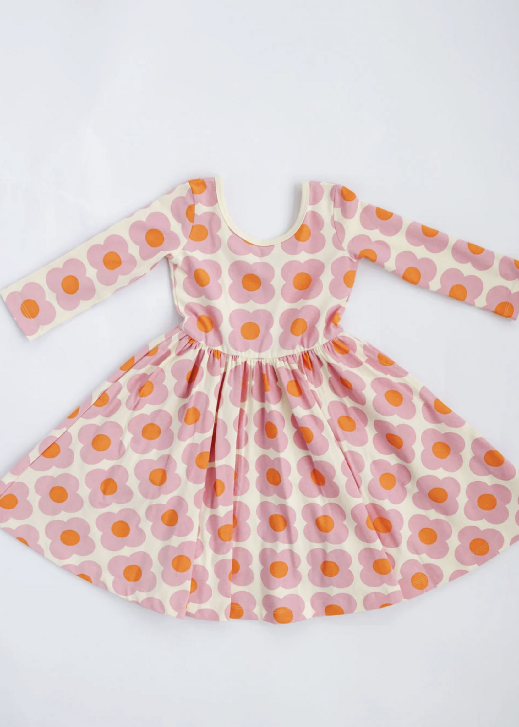 Good Apples Kids 3/4 Sleeve Twirl Dress Pink Flower Power